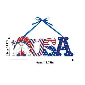 Detail of USA gnome wall hanging with dimensions 15.75x5.12 inches for home decor