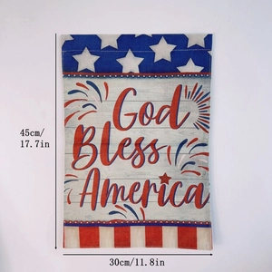 Macro detail of God Bless America linen garden flag with stars and stripes design