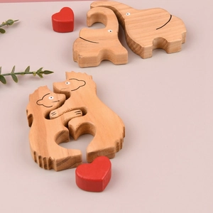 Minimalist Wooden Elephant Hedgehog Bear Heart Statue Home Ornament Wood Grain Decorative Figurine Mother Day Table Decor Gift