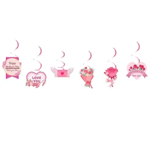 Set of 6 Happy Mother's Day hanging ceiling swirls with heart and floral cardstock designs