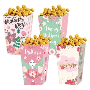 Happy Mother's Day Paper Popcorn Snack Boxes Floral Heart Print Gift Packaging Treat Box For Party Celebration Best Mom Ever