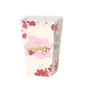 Eco-friendly Mother's Day popcorn box with floral prints and Happy Mother's Day text