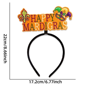 Mardi Gras Happy Mardi Gras headband with purple green gold glitter fleur-de-lis