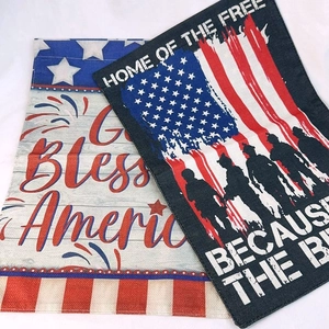 Double-sided linen garden flags with patriotic God Bless America and soldier designs