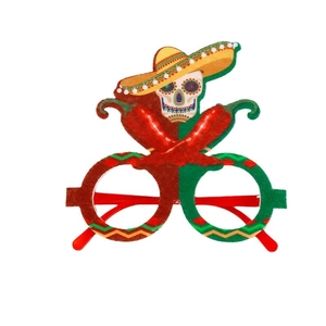 Mexican Cinco de Mayo party glasses with sombrero skull and chili felt decorations