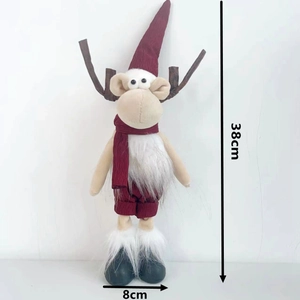 Detailed view of Christmas reindeer plush toy showing 38cm height and red scarf features
