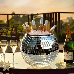 Mirror disco ball ice bucket for outdoor patio parties with sparkling reflective mosaic tiles