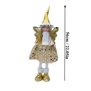Golden angel doll with long legs and sequined dress standing at 56cm height