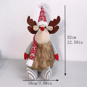 Detailed view of sitting reindeer plush with dimensions 32cm height and 18cm width