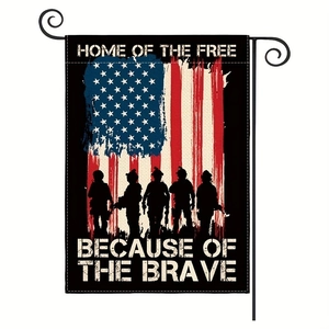 Double-sided linen garden flag with soldier silhouettes and patriotic American flag design