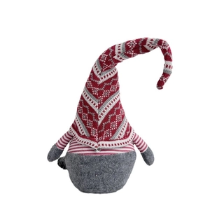 60cm Christmas gnome doll with red white patterned hat and gray plush body decor