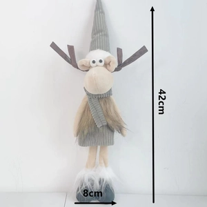 Detail view of a 42cm Christmas reindeer plush toy with beige and grey knitwear textures