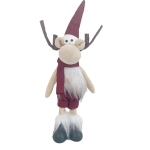 Cute Christmas reindeer plush toy with red hat and scarf for festive home decoration