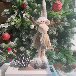 Adorable Christmas Reindeer Plush Doll Ornament Soft Fabric Knitted Elk Figurine For Home Holiday Party Decor Xmas Gift