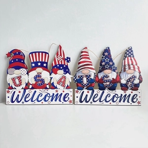 Patriotic Gnome Welcome Sign Independence Day Composite Board USA Flag Door Hanging Decor For Home Party Decoration