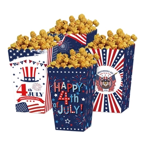 Independence Day popcorn boxes set with red white and blue patriotic Fourth of July designs