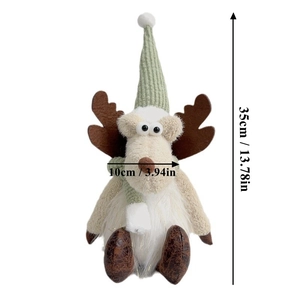 Detailed dimensions of 35cm green Christmas gnome plush reindeer with knit hat