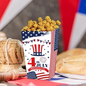 Detail view of 4th of July independence day paper popcorn box with festive star pattern