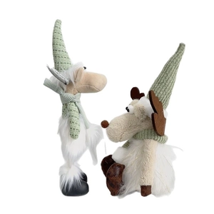 Standing and sitting green mint Christmas reindeer plush dolls with white fur accents
