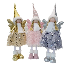 Christmas Angel Doll With Wings Long Legs Sequined Plush Ornament For Xmas Window Holiday Home Desktop Decor
