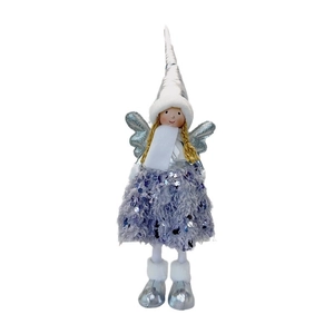 Tall angel doll with silver pointed hat, fluffy skirt, and wings for Christmas decor