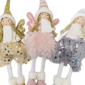 56cm tall angel plush dolls set in champagne, pink, and silver for Christmas decor