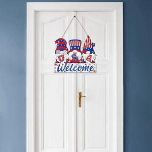 Patriotic USA Gnome Welcome Sign wooden door hanging decoration for home decor