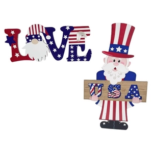 Patriotic USA Independence Day wooden LOVE signs and Uncle Sam gnome hanging decor