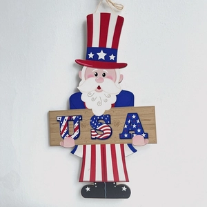 Uncle Sam Independence Day wooden door sign with USA flag pattern for home decor