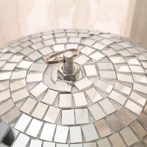Silver mirror disco ball with sturdy metal hanging ring and reflective square glass tiles