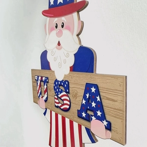 Uncle Sam USA wooden hanging sign with American flag stars and stripes for home decor