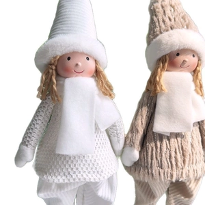 Christmas plush angel doll ornaments with pointed knit hats and braided hair
