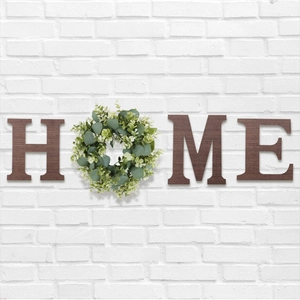 Modern HOME wooden sign set with eucalyptus wreath for rustic wall decor and home styling