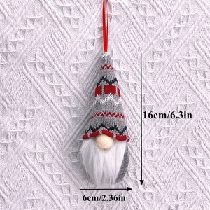 Detail of Christmas gnome pendant showing knit hat texture and dimensions of 16x6cm