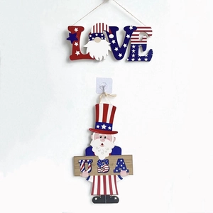Independence Day Hanging Sign Wood Patriotic Uncle Sam Gnome LOVE Heart Welcome Door Plate Home Wall Decor Ornament