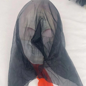Creepy Halloween ghost mask with black mesh veil and red facial markings on white base