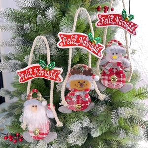 Süße Weihnachten Stoff Plüsch Hängedekoration Mit Weihnachtsmann Schneemann Rentier Glocke Feliz Navidad Schild Weihnachtsbaumschmuck Feiertag Party Dekor