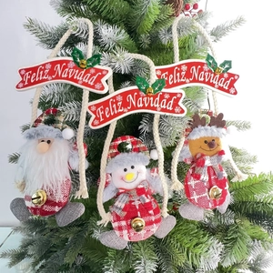Dreiteiliges Set Weihnachtsanhänger mit Weihnachtsmann, Schneemann, Rentier und Glöckchen