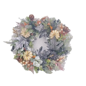 Creative silver glitter pumpkin wreath with maple leaves for autumn harvest door decoration
