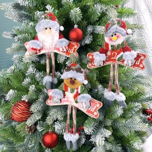Ornement Suspendu de Noël Longues Jambes Peluche Tricoté Père Noël Bonhomme de Neige Renne Poupée Décoration Arbre Maison