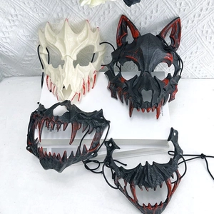 Maschera da Mostro Sangue Halloween Horror Zanne Spaventose Mezza Faccia Cosplay Party Props Plastica Lupo Tigre Maschera