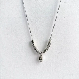 Retro Halloween skull heart necklace with silver beaded chain for gothic party jewelry