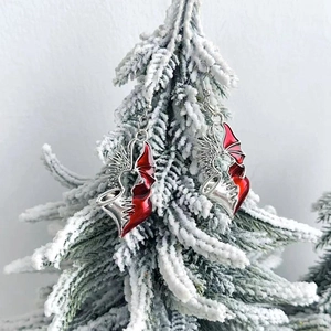 Boucles d'oreilles cœur gothique Halloween avec ailes asymétriques rouges et argent