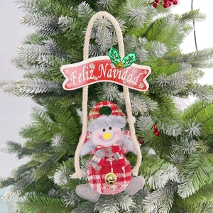 Plüsch-Weihnachtsschneemann-Anhänger mit Feliz Navidad Schild und goldenen Glocken