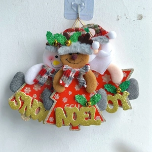 Three-layer Christmas plush ornaments featuring Santa and Snowman with glittery Noel signs