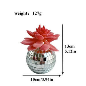 Macro shot of disco ball succulent pot showing 127g weight and 13cm height dimensions