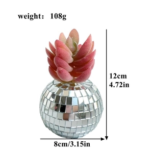 Disco ball planter dimensions showing 12cm height with pink artificial succulent