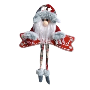 Pendentif Père Noël en peluche avec plaque de flocon de neige rouge et jambes à carreaux