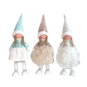 Christmas Sequin Swinging Angel Girl Doll Ornament Cute Plush Knit Feather Princess Figurine Holiday Home Party Decoration Gift