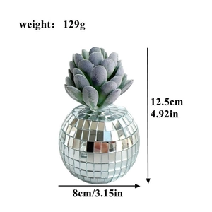 Disco ball succulent planter dimensions and 129g weight details on white background